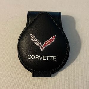 Corvette Logo Sunglass Holder for Car Black Leather NWT